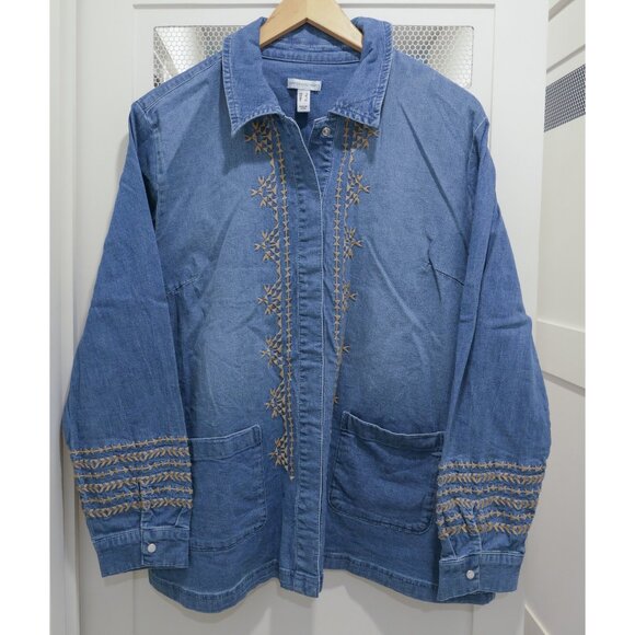 Canyon Retreat Blue Jean Jacket Shacket L Large Embroidered Dessert Boho Cotton - Picture 1 of 6